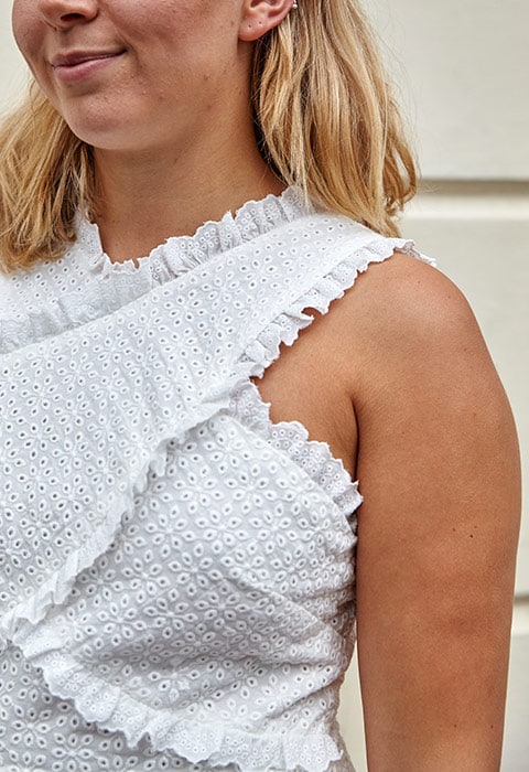 ASOS staff Anna Heaton wearing a broderie anglaise dress | ASOS Fashion & Beauty Feed