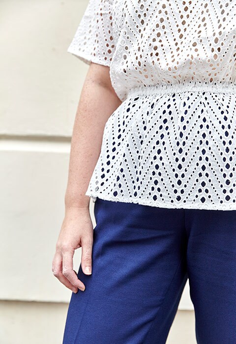 ASOS staff Joanna Kyte wearing a broderie anglaise top | ASOS Fashion & Beauty Feed