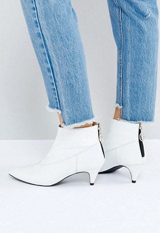Model wearing white boots with kitten heel | ASOS Fashion & Beauty Feed