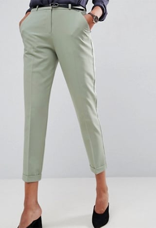 Model wearing mint-green cigarette pants | ASOS Fashion & Beauty Feed