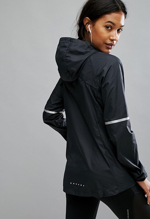 model wearing Nike Running Shield Zip Jacket With Hood, available on ASOS | ASOS Fashion & Beauty Feed