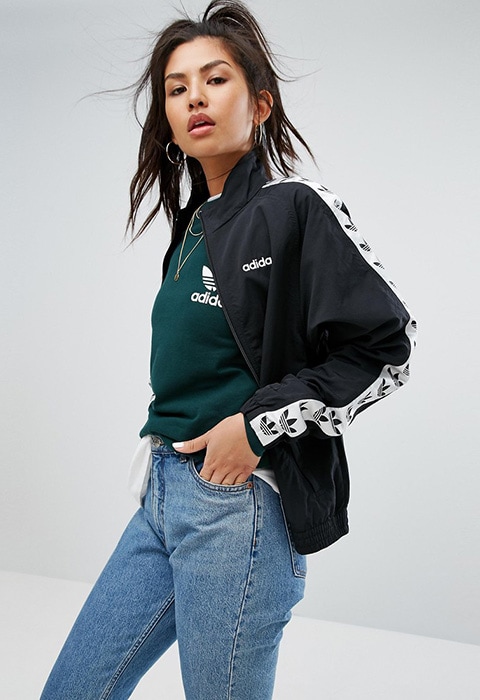 model wearing adidas Originals Zip Front Jacket With Taping, available on ASOS | ASOS Fashion & Beauty Feed