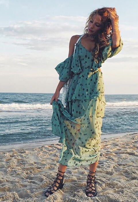 #AsSeenOnMe blogger wearing floaty teal maxi dress. | ASOS Fashion & Beauty Feed 