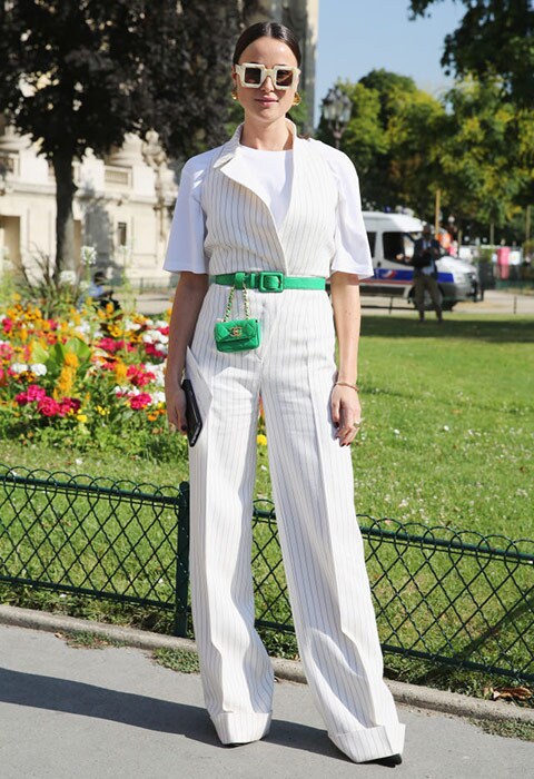 Street style blogger wearing a white jumpsuit and jersey tee | ASOS Fashion & Beauty Feed