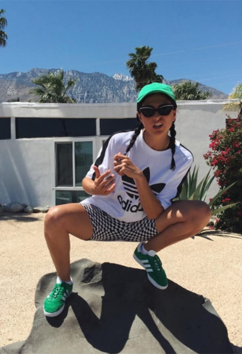 Anna Lunoe green cap and adidas shirt