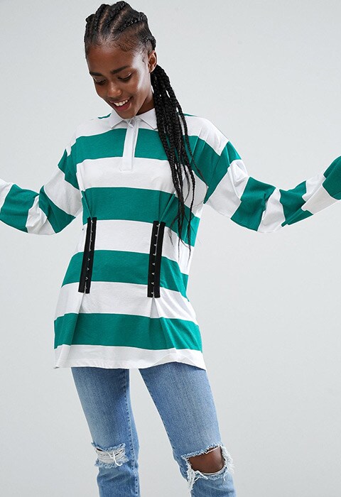 ASOS Polo Top in Rugby Stripe with Corset Detail, available on ASOS | ASOS Fashion & Beauty Feed
