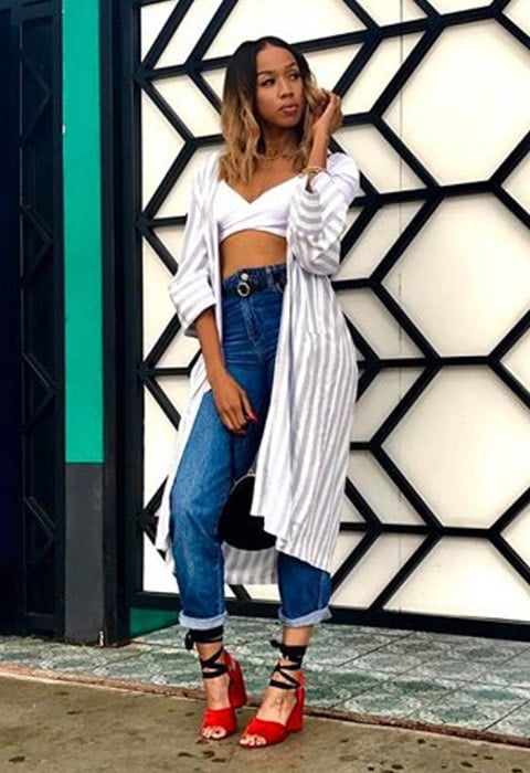 #AsSeenOnMe blogger wearing striped kimono | ASOS Fashion & Beauty Feed