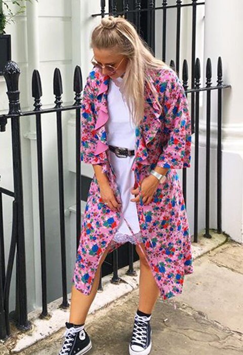 #AsSeenOnMe blogger wearing a printed pink kimono | ASOS Fashion & Beauty Feed