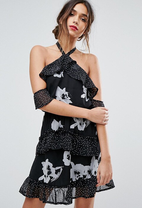 Boohoo Print Ruffle Detail Halterneck Dress, £30 | ASOS Fashion & Beauty Feed
