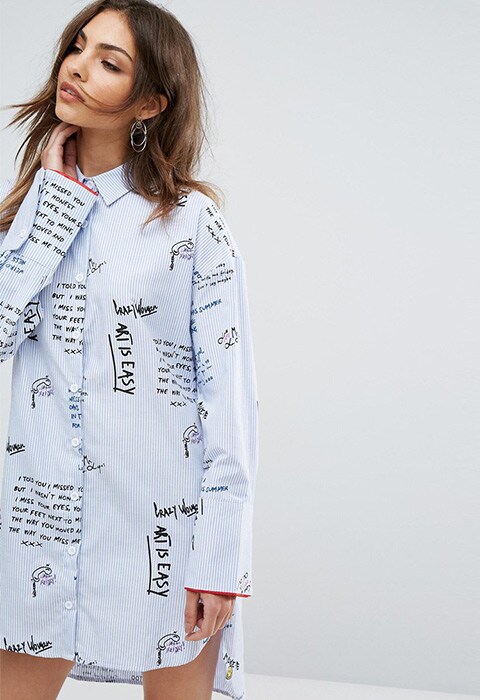 Boohoo Slogan Print Shirt Dress, £22 | ASOS Fashion & Beauty Feed