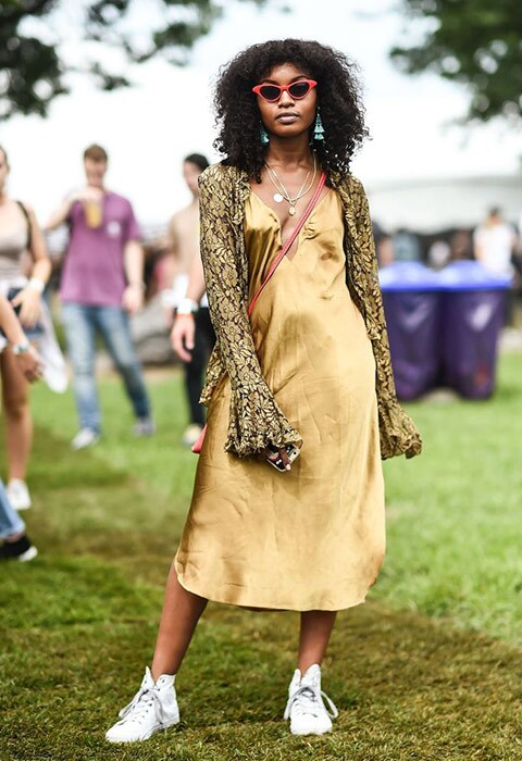 Festival-goer wearing a slip dress at Panorama Festival in New York | ASOS Fashion & Beauty Feed