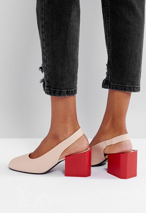 Mango Contrast Block Heel Sling Back Shoe | ASOS Fashion & Beauty Feed
