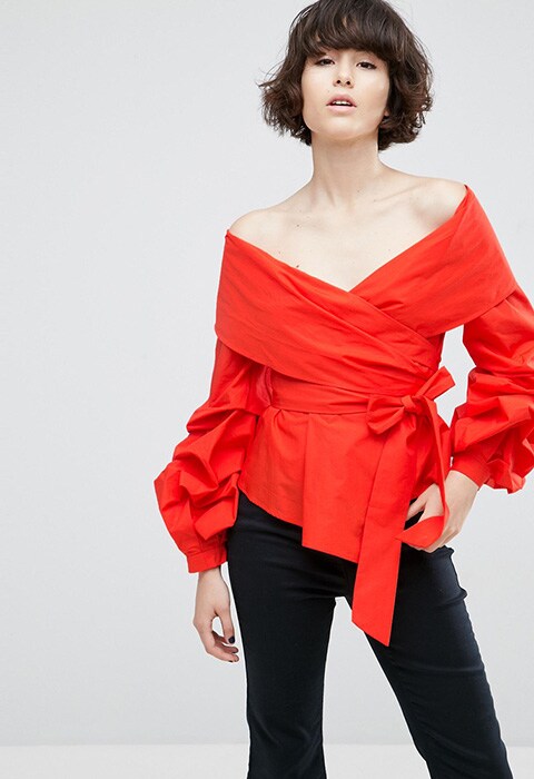 ASOS White wrap top with extreme sleeves | ASOS Fashion & Beauty Feed