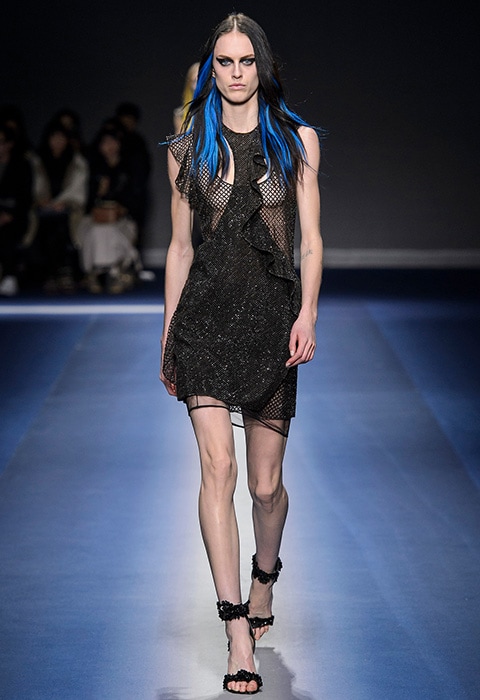 Model wearing sheer for Versace Autumn Winter 17/18 | ASOS Fashion & Beauty Feed