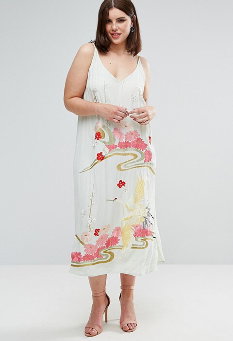ASOS CURVE PREMIUM Slip Dress With Embroidery, available on ASOS | ASOS Fashion & Beauty Feed