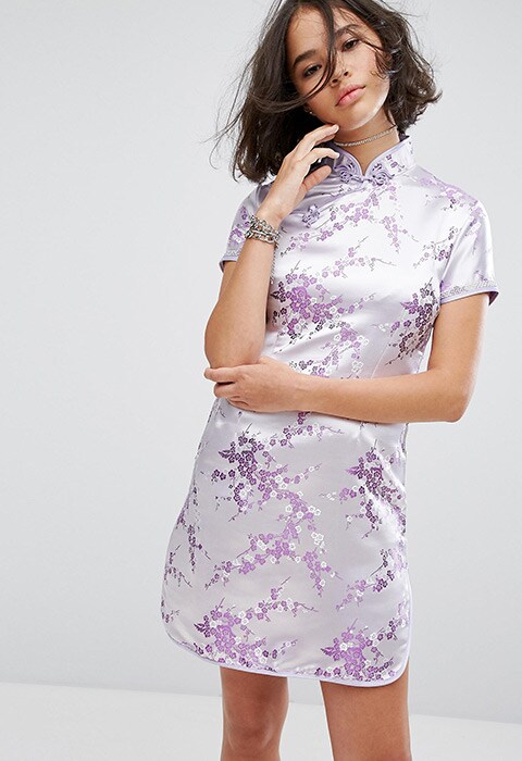 Reclaimed Vintage Inspired Mini Dress In Lilac Brocade With Diamante Trim, available on ASOS  | ASOS Fashion & Beauty Feed