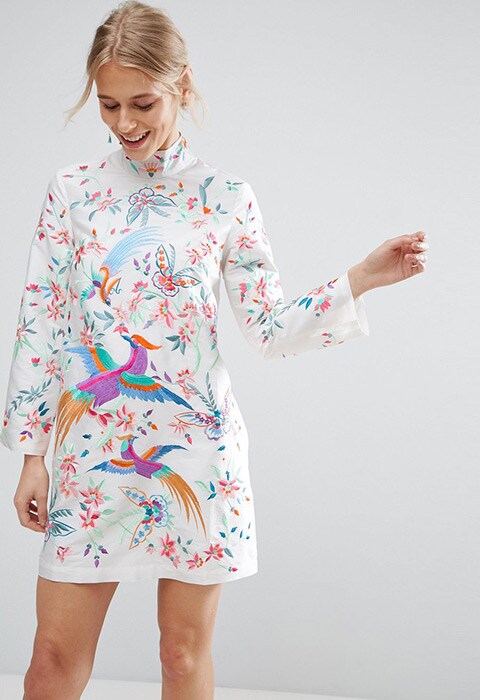 ASOS Embroidered Bird Taffeta Mini Dress, available on ASOS  | ASOS Fashion & Beauty Feed
