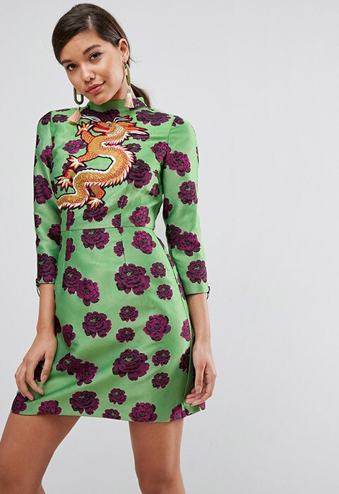 ASOS Embroidered Dragon Jacquard Shift Mini Dress, available on ASOS  | ASOS Fashion & Beauty Feed