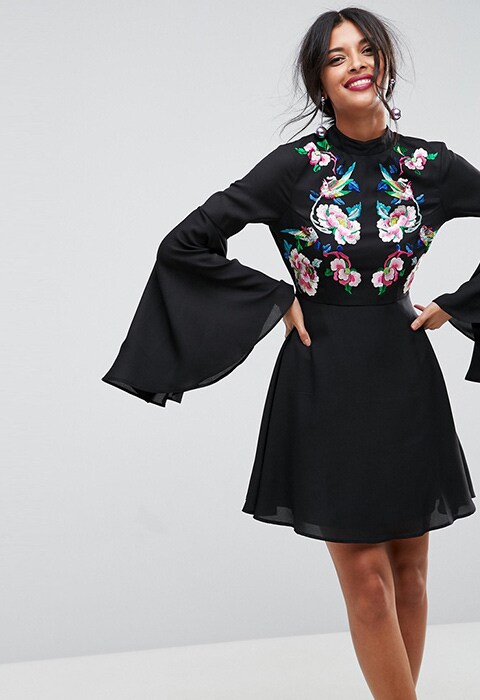 ASOS Dramatic Sleeve Embroidered Mini Dress, available on ASOS  | ASOS Fashion & Beauty Feed