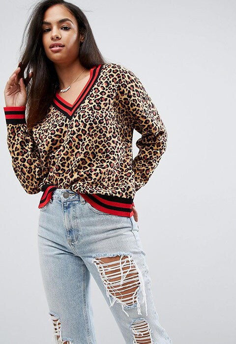 ASOS Jumper in Leopard Pattern With Sports Tipping, £30 | ASOS Fashion & Beauty Feed
