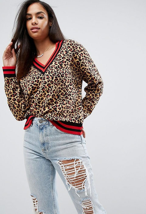 ASOS Jumper in Leopard Pattern With Sports Tipping, £30 | ASOS Fashion & Beauty Feed