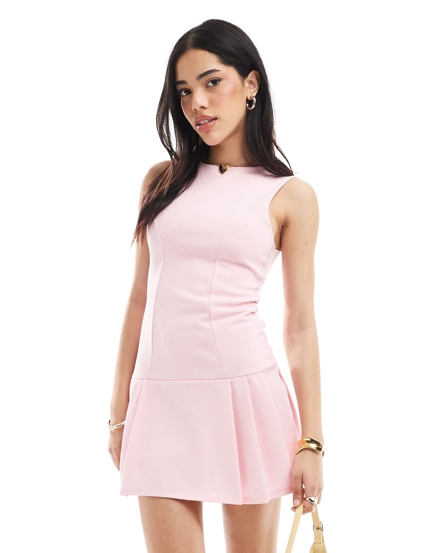 Miss Selfridge lined scuba pleated dropwaist dress in pink | ASOS Style Feed