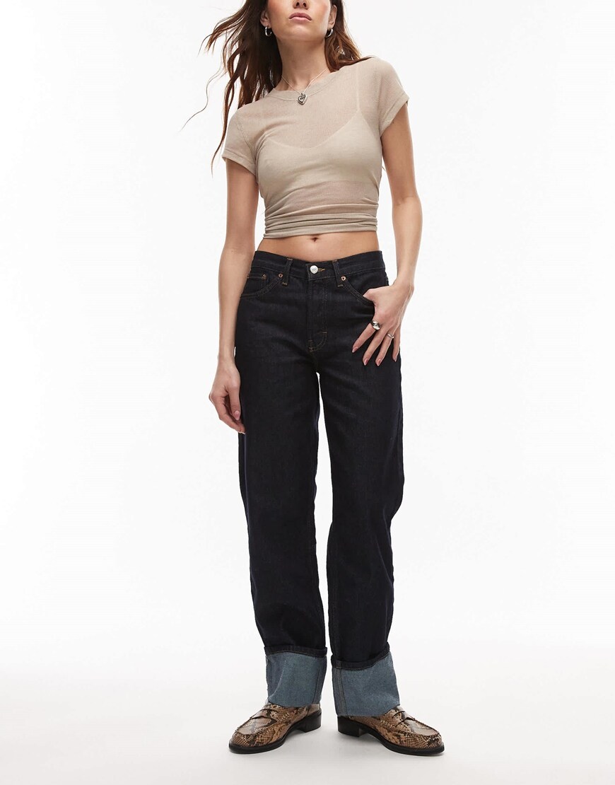 Topshop Runway mid rise straight turn up jean in rinse indigo | ASOS Style Feed