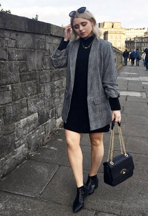 #AsSeenOnMe blogger wearing a dark grey blazer | ASOS Fashion & Beauty Feed