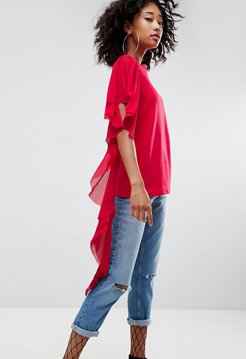 ASOS T-Shirt with Dramatic Assymetric Woven Ruffle | ASOS Fashion & Beauty Feed