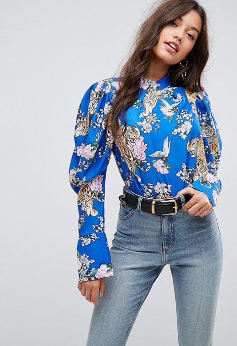 ASOS Top With Extreme Sleeve In Floral Tiger | ASOS Fashion & Beauty Feed