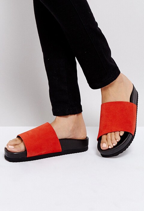 Selected Orange Suede Sliders, available on ASOS