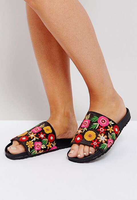 River Island Embroidered Sliders, available on ASOS