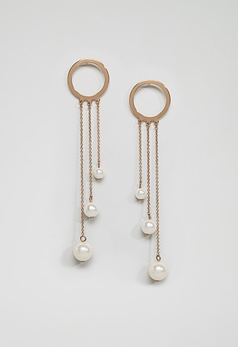 Monki Stud Hoop And Chain Pearl Earrings | ASOS Style Feed