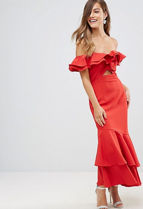 red dress with ruffle