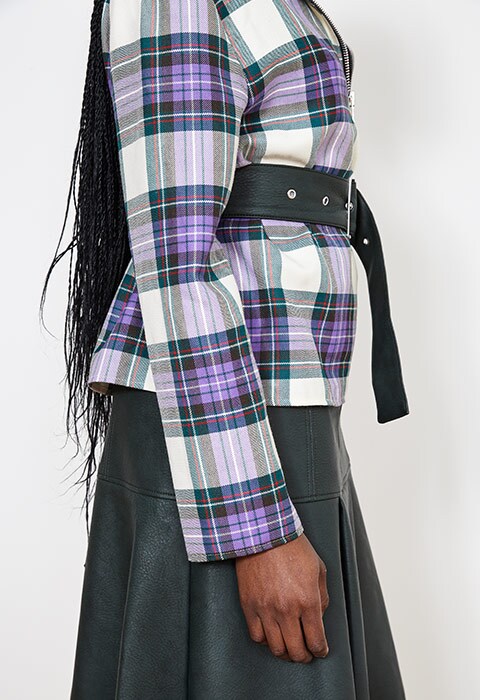 Insider Debbie wearing a purple check shirt | ASOS Style Feed