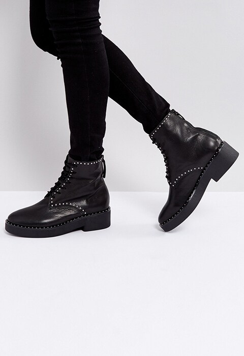 Sol Sana Meret Black Studded Flat Ankle Boots | ASOS Style Feed