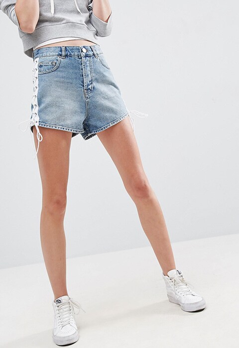 ASOS Denim Side Split Shorts With Lace Up Sides, available on ASOS | ASOS Fashion & Beauty Feed