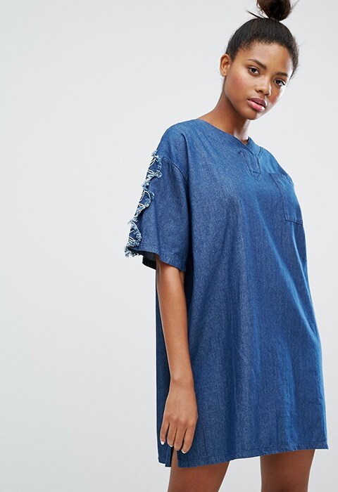 Ziztar Denim Dress With Floral Applique Sleeves, available on ASOS  | ASOS Fashion & Beauty Feed