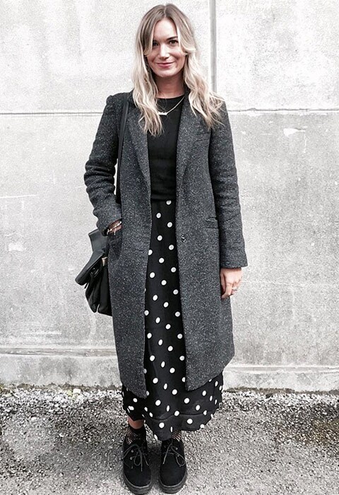Blogger wearing a polka dot midi skirt | ASOS Style Feed
