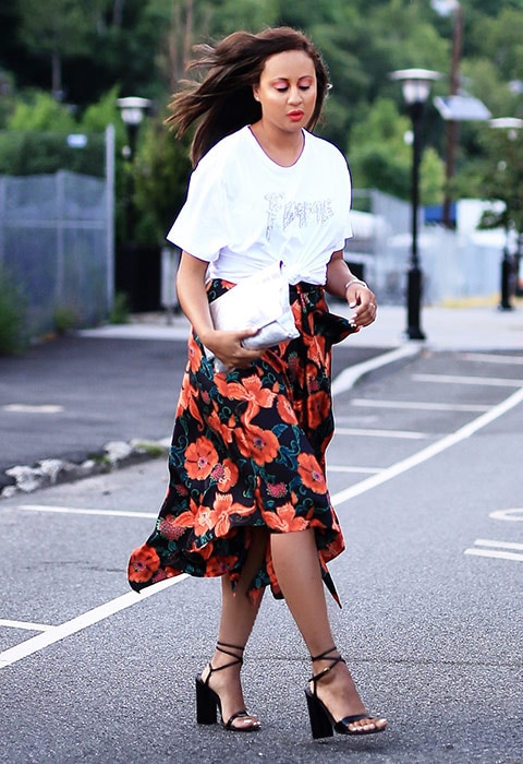 #AsSeenOnMe blogger wearing a floral midi skirt | ASOS Style Feed