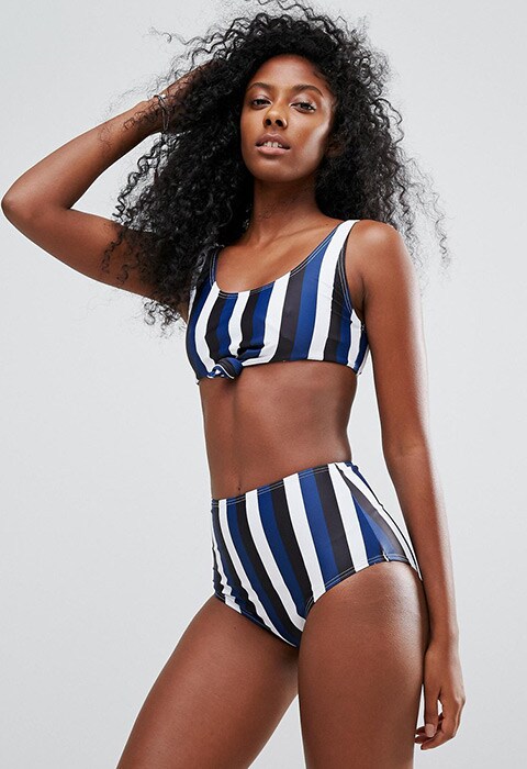 South Beach Stripe High Waisted Bikini Bottom, available on ASOS