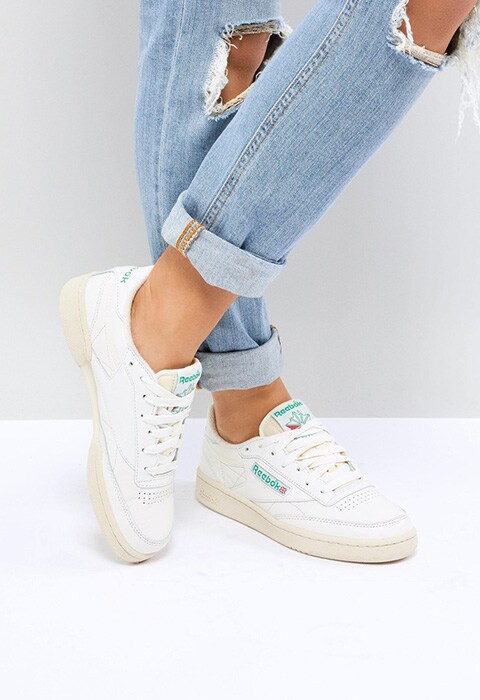 Reebok Classic Club C Vintage Sneakers In Chalk With Green, available on ASOS