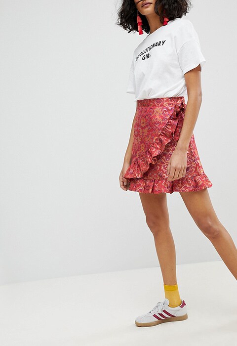 Reclaimed Vintage Inspired Wrap Front Skirt In Brocade, available on ASOS