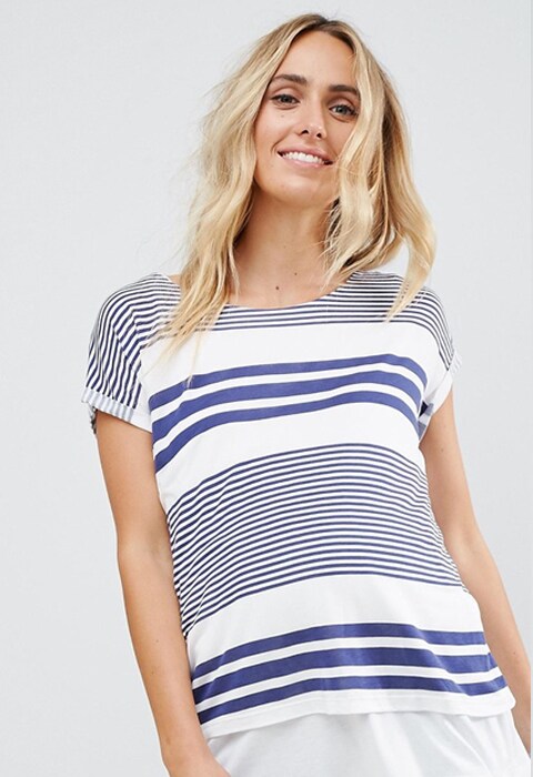 ASOS Maternity NURSING T-Shirt With Double Layer in Variegated Navy Stripe, available on ASOS