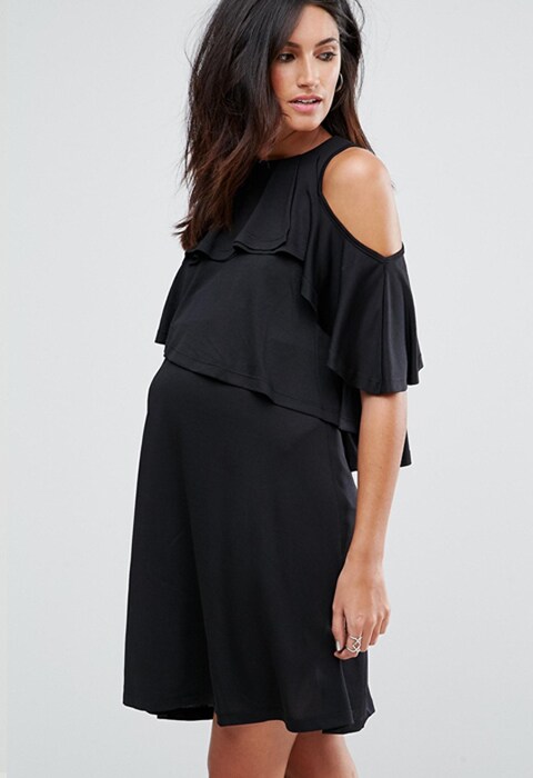 ASOS Maternity NURSING Ruffle Cold Shoulder Dress, available on ASOS