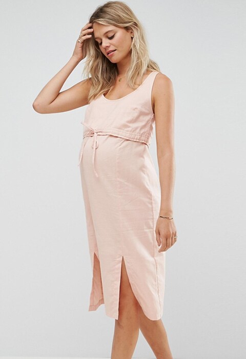 ASOS Maternity NURSING Casual Double Layer Midi Dress with Drawcord, available on ASOS