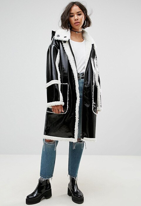 ASOS Oversized Parka In Cracked Vinyl With Borg | ASOS Style Feed