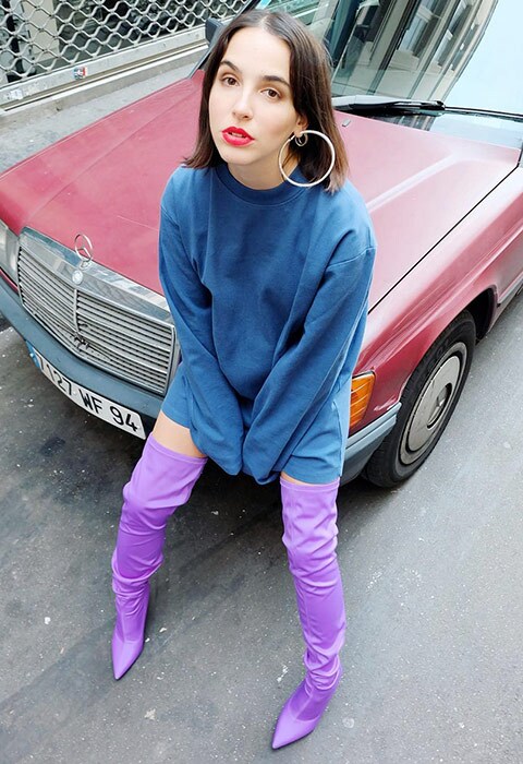 ASOS Insider Barbara wearing neon over-the-knee boots with sweatshirt dress | ASOS Fashion & Beauty Feed 