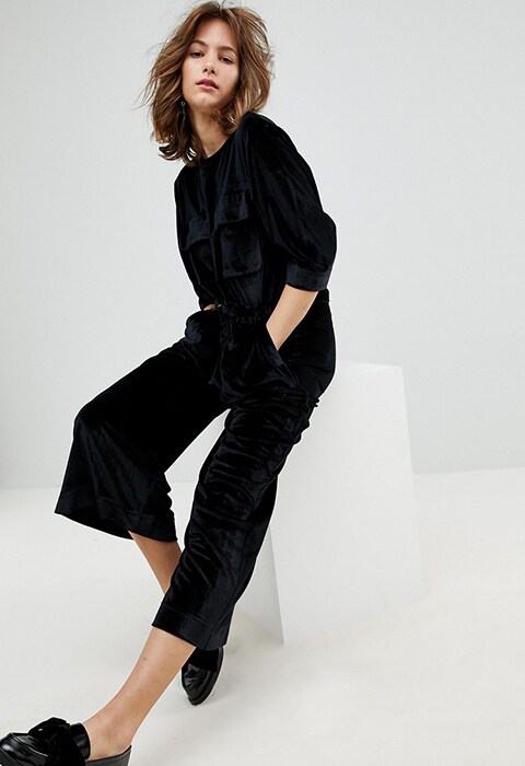Monki Pocket Front Velvet Jumpsuit | ASOS Style Feed