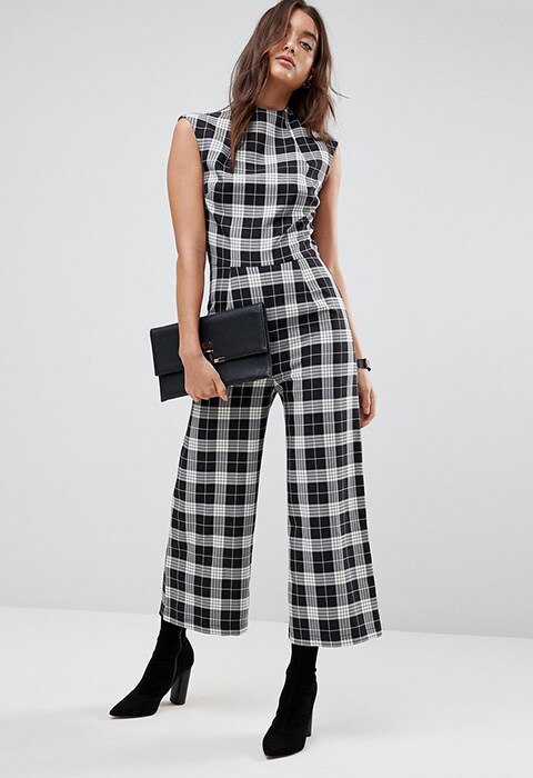 ASOS Jumpsuit with High Neck and Wide Leg in Check | ASOS Style Feed